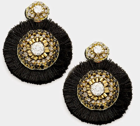 Multi Beaded Fringe Disc Earrings