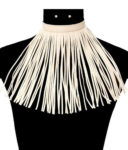 FAUX LEATHER FRINGE CHOKER
